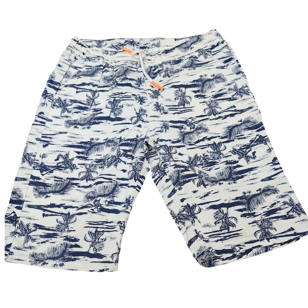 SSLR Men's Swim Trunks Small‎ Tropical Palm Tree Print Blue White Drawstring